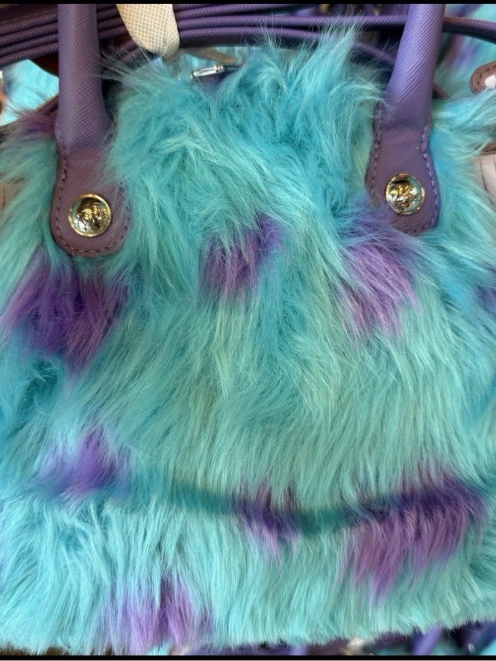 Monsters Inc Loungefly Sully Faux Fur Mini Satchel with Mike coin attachment - Picture 8 of 8